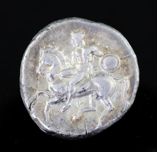 Ancient Coins, Greek, Calabria, Tarentum AR nomos, c.344-340 BC, 7.7g, 21mm, GVF with some lustre